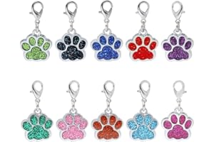 UEAVOID Pack of 10 Enamel Charms Pendant Cat Dog Paw Carabiner Key Chain Glitter Jewellery Findings for DIY Jewellery Making Necklace Bracelet