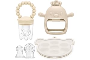 CLDY Baby Fruit Food Feeder & Mini Freezer Tray Combo, 4 Month+, Breastmilk Popsicle Freezer Molds for Baby Cooling Relief, BPA Free Silicone Feeder for Toddler Teething & Infant Self Feeding