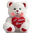 BEJOY Teddy Bear with Heart Plush Bear That Says I Love You and Blushes LED Stuffed Toys for Girlfriend and Kids Valentine's Day 13 inch White