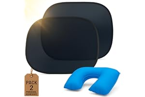 JAVIAL 2 Parasol Ventanas Traseras Adhesivo Coche Parasoles Coches Laterales Bebe 45x37 - Parasol Coche Ventana + Almohada Viaje - para Sol Coches Lateral - Protector Solar Niños - Cortina Bebe Universal