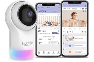 HUBBLE CONNECTED Hubble Pal Glow WiFi Smart Hd1080P Remote Pan, Tilt e Zoom Camera con Talkback Bidirezionale per il Monitoraggio di Neonati e Animali Domestici, Bianco