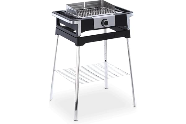 SEVERIN Barbecue électrique SENOA DigitalBOOST S, Gril électrique 3 000 W, Barbecue électrique sur pieds avec démarrage rapide jusqu’à 500°C, Affichage OLED, Sonde thermique, Inox/Noir, PG 8118
