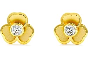 MONDE PETIT Pendientes Bebe o Niña Oro Trebol con circonita mate y brillo - Estuche Regalo - Certificado de Garantía - Mondepetit