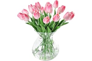 JUSTOYOU El tulipán Toque Real, 33 cm de Largo, Flores Artificiales Decorativas para Ramos de Boda, hogar, Hotel, jardín, Evento de Navidad, Rosa, 20 por Paquete