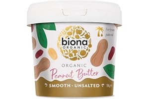 Biona Organic Smooth Peanut Butter 1KG - Unsalted & Palm Oil Free - Made with Freshly Roasted Organic Nuts - Source of Vegan Protein - Gluten & GMO Free