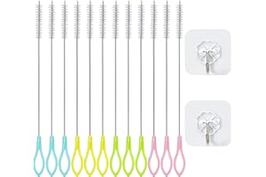CWPFVQA 12 Pièces Brosse De Nettoyage De Paille, 2 Pièces Crochets Transparents, Brosse De Paille en Acier Inoxydable, Brosse De Nettoyage De Tube À Essai, Brosse Tubulaire pour Le Nettoyage