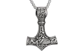 AFSTALR Wikinger Schmuck Herren Halskette Thors Hammer Halskette - Nordische Mythologie Mjolnir Wikinger Runen Hammer Edelstahl kette Viking Geschenke für Männer 50/60/70cm Silber/Schwarze/Gold