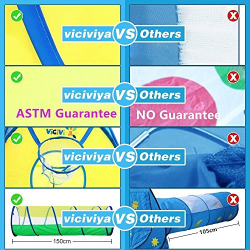 Kids Play Tent with Tunnel and Ball Pool 3 in 1 - VICIVIYA Pop-up Children's Play House with Zipper Storage Bag for Children Baby Dog Indoor and Outdoors Playground (Multi-Color)