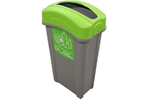 Glasdon Eco Nexus 85 Mixed Recyclables Recycling Bin (Grey, Green Sticker) – 85-Litre Mixed Waste Bin with Narrow Footprint – Slim Indoor Recycling Container