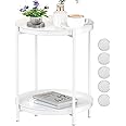 IS MUHE 2 Tier Round Side Table, 15.7 Inch Folding Coffee Table with Removable Tray, Outdoor Side Table Small Accent Table, Bedroom Balcony Patio Nightstand (WHITE)