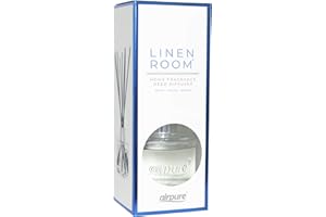 AIRPURE Reed Diffuser, 100ml Oil Set with Sticks, 8X Black Reeds, Continuous Room Scent, Diffusers for Home Use in Living Room, Kitchen or As Bathroom Freshener - Linen Room Fragrance