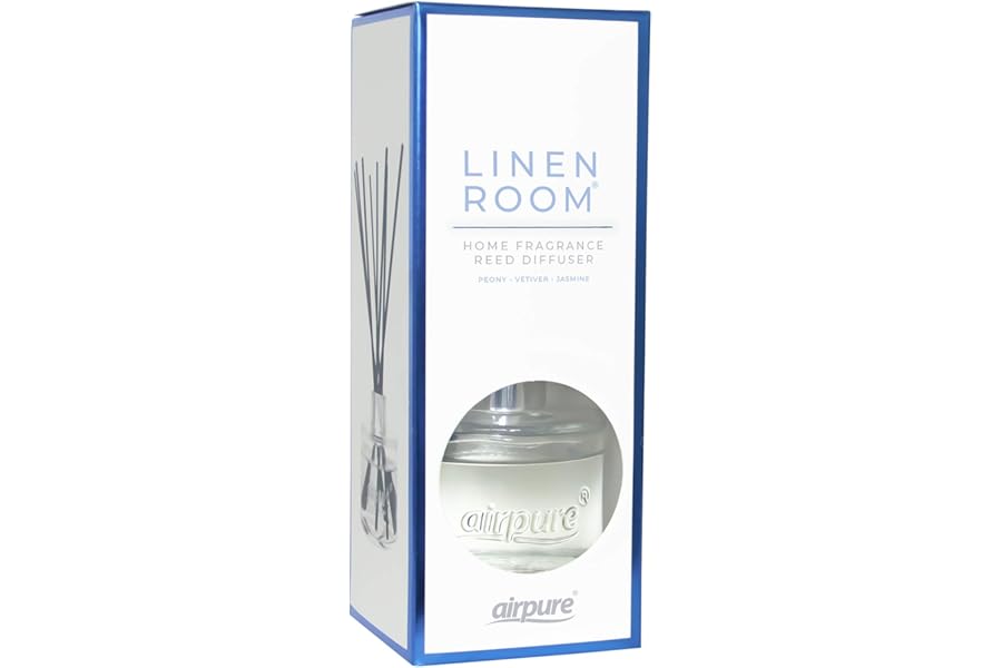 AIRPURE Reed Diffuser, 100ml Oil Set with Sticks, 8X Black Reeds, Continuous Room Scent, Diffusers for Home Use in Living Room, Kitchen or As Bathroom Freshener - Linen Room Fragrance