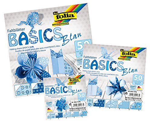 Folia 464/1515 – Faltblätter Basics blau 15 x 15 cm, 80 g/qm, 50 Blatt sortiert in 5 Motiven - 2