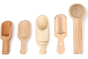 HAOBIN 5 małych łopatek do herbaty, drewniane, małe drewniane kostki, mini drewniane kostki, mini drewniane kostki, mini drewniane łopatki do przypraw, soli, polek kuchennych, mini drewna, do kawy,