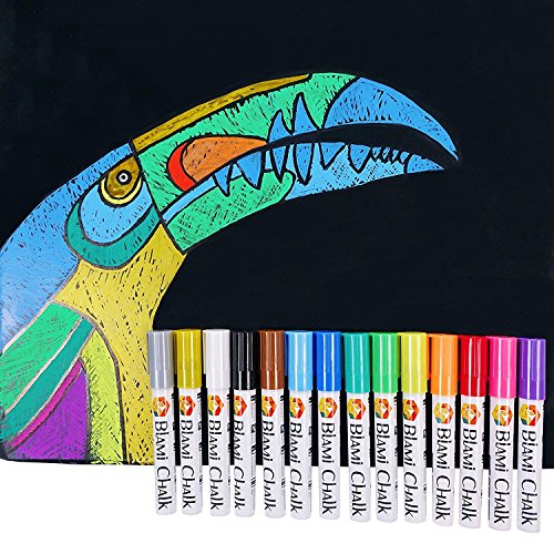 Blami Arts Kreidemarkern mit den extra GOLD und SILBER-Farben. 12 Flüssigkreide-Marker mit Reversible Spitze. Lassen Sie Ihrer Kreativität mit hochwertigen Flüssigkreide-Stifte jetzt freien Lauf! - 7