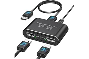 JCYMELE Dual 4K@120Hz Extended Displayport to 2 DP Adapter Display Port Splitter für Zwei Monitore 1 in 2 Out Support MST & SST Mode für PC Laptop Computer Grafikkarte