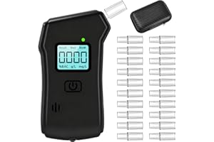 Vuxava Alcoholimetro Homologado DGT,Probador de Alcohol Portatil,Pantalla LCD y 20 Boquillas,Negro Estuche Portátil de Fibra de Carbono,Preciso y confiable, Reutilizable,para familias, Fiestas