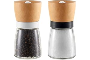 Vevouk Juego de Molinillos Manuales de Sal y Pimienta, Cuerpo de Vidrio y Madera, Blanco y Negro, Molino para Cocinar, Regalo de Cocina, Navidad