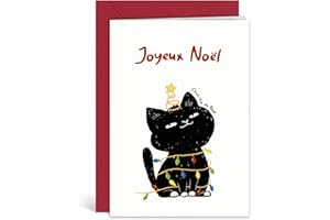 GEBETTER Carte de Voeux Joyeux Noël “Chat-Pin de Noël” Motif Chat Noir Carte Pliable avec Enveloppe Cadeau Humour pour Ami Proche