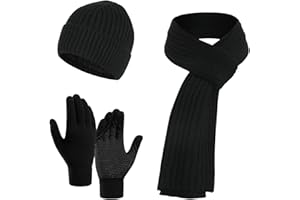Jarseila d'hiver Bonnets Écharpe Gants Homme Femme d'écran Tactile 3 en 1 Classique Tricotés Ensemble Foulard Longue Gants Chapeau Beanie Laine Épaissie Cache-Cou