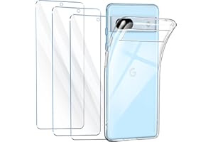 FLLAO Funda Compatible con Google Pixel 7a, 3 Pack Protector de Pantalla Google Pixel 7a, Transparente TPU Silicona Funda con Cristal Vidrio Templado y Carcasa