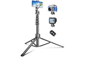CIRYCASE 177cm Trepied Smartphone, Portable Trépied Appareil Photo Extensible en Aluminium avec Télécommande sans Fil, Perche Selfie Tête de Trepied Telephone Réglable pour iPhone/Galaxy/Gopro/Voyage