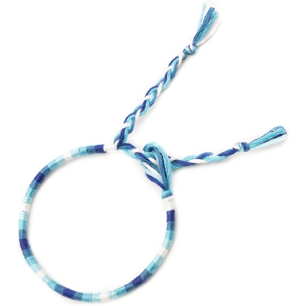 Lot De 3 Bracelets Brésiliens Coton Macramé - Bleu Et Blanc, Porte-Bonheur Fait Main