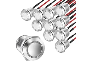 Gebildet 10 st Förtrådad Vattentät Tryckknapp Momentan Rostfritt Stål Tryckknapp På-Av 12mm 2A 12V/24V/125V/250V AC (Platt Hu