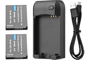 Andoer NP-6L Akkuladegerät mit LED-Anzeigeleuchte + 2 Stück NP-6L Akkus 3,7 V 700 mAh mit USB-Ladekabel