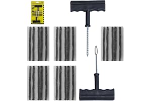 JOIYHY Kit de Réparation Crevaison Voiture, Kit Meche Pneu Voiture, Inclut 25 Bande de réparation de pneus,1 Outil T spiralé,1 Insert d'outil en T,pour Auto, Motos, VTT, Tracteurs