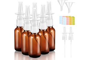 MAXMOC 6 Stück Nasenspray Flasche Leer, 20ml Glas Nasensprayflasche, Wiederverwendbar Nasen Sprühflaschen, Nachfüllbare Zerstäuber mit Düsen Trichter Etiketten für Parfüm Atherische Kochsalzlösung (Braun)