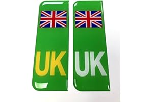 GELZ Green Zero Emissions Union Jack UK Vehicle Number Plate Stickers - DOMED GEL