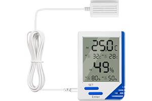 LXSZRPH Reptile Terrarium Thermometer Hygrometer with In/Out Temperature Humidity Alarm, Digital Thermometer and Humidity Gauge with Probe For Reptile Tanks, Humidor Incubator Greenhouse (AL6-1PC)