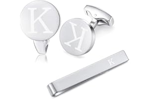 HONEY BEAR manschettenknöpfe & Schmale krawattennadel Set Initialen Buchstabe Herren Hochzeit Cufflinks Manschettenknopf Silber,A-Z