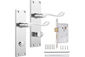 Probrico Victorian Scroll Chrome Door Handle Latch Internal Privacy Door Lever on Backplate 154mm X 40mm for Bedroom and Bathroom 65mm Latch