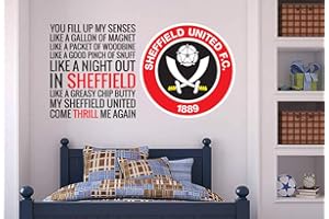 Beautiful Game Official Sheffield United FC Crest & Song Wall Sticker + Sheff United Badge Logo Decal Set Vinyl Poster Print (180cm x 90cm)