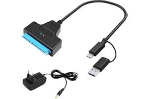 KSYWYDU Cable SATA to USB adaptateur, Adaptateur SSD/HDD 2,5/3,5 pouces compatible Windows, Mac, Linux, avec 12V, câble et chargeur