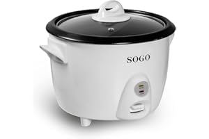 Sogo SS-10065 Cuiseur à riz et cuiseur vapeur électrique intelligent 1,5 litres 8 tasses finition métal blanc, 500W