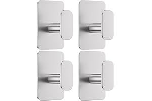 Aikzik 4 Pack Large Self Adhesive Hooks, Stainless Steel Sticky Hook Heavy Duty, Over 12kg Load - Strong Hooks for Hanging for Towel, Coat, Robe, Stick on Bathroom, Kitchen, Door and Wall