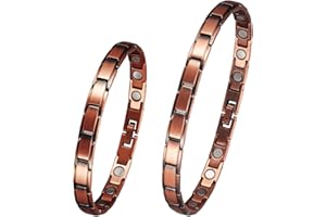 EnerCoppeX Parure de bijoux magnétique en cuivre pur pour femme, aimant efficace de 3500 gauss, bracelet et cheville en cuivre pur à 99%, contient 2 maillons supplémentaires pour étendre la taille