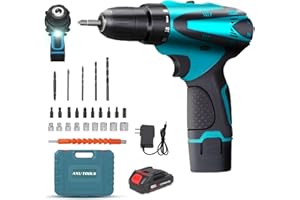 Cunsieun 21V Cordless Drill Set, Combi Drill Kit with 1Ah Lithium-Ion Battery, Power Drill Driver Max 33N.m, Electric Screwdriver Set, 33+1 Torque Setting, Used for Home and Garden