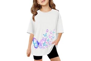 SoLu DAY8 Kids Short Sleeve Butterfly T Shirts Girls Age 3-13 Years Round Neck Summer Tshirts Teenage Girls Fashion Graphic Cute Cartoon Casual Jogging Athletic School Blouse Tops