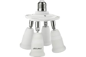DiCUNO Adapter rozdzielacza gniazda 4 w 1 E27, standardowy uchwyt żarówek LED E27, konwerter gniazdo żyrandola z regulacją 360 stopni, zginanie 180 stopni