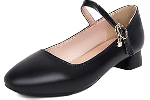 Lroey Reoly Merceditas de Mujer con Tacón En Bloque, Bombas de Tacón Bajo Punta Rojoonda Hebilla Zapatos de Fiesta Casual, Talla 31-48