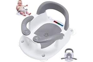 MAIKKB Baby Bath Seat 6 Months Plus,Sit Up Bath Seat with Temperature Alert,Baby Bath Chair for Babies 6 Months+,Baby Bath Support Toddler Bath tub seat with Open Backrest+4 Suction Cup Grey