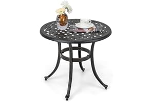 COSTWAY 60cm Round Garden Side Table, Cast Aluminum Outdoor Coffee Table, Vintage All-Weather Small Patio Bistro Dining Snack End Tables for Balcony, Backyard and Poolside, Antique Bronze