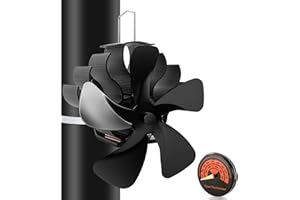 PYBBO Stove Fan with Thermometer 5 BladeS Wood Burning Stove Fan - Hanging Chimney Pipe, Silent Design, Environmentally Friendly Thermodynamic Fan for Wood Burning Stoves Log Burners Fireplaces