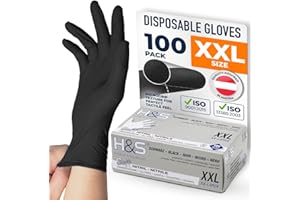 ISC Hygiene & Safety Nitrile Gloves 11 XXL XXLarge Black Box of 100 Powder Free Latex Free eudermic Disposable Examination Gloves nonsterile ambidextrous Commercial use