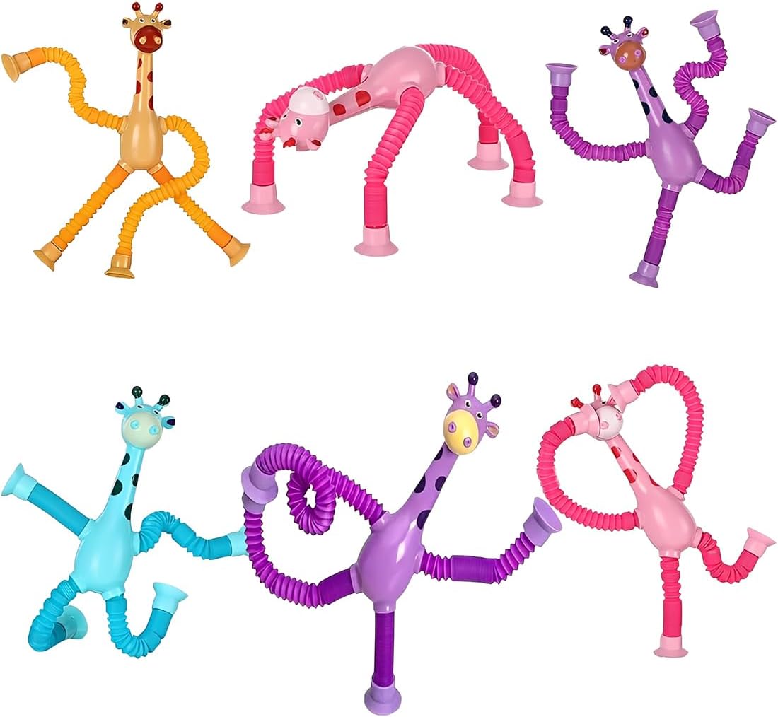 Juguete Sensorial de Jirafa Telescópica con Ventosa, 6 Piezas, Tubo Pop Flexible para Niños, Juguetes Sensoriales, Juguetes Educativos Antiestrés para Desarrollo Sensorial 2-6 Años
