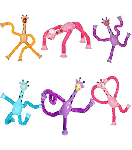 Giocattoli Telescopici A Ventosa 6 Pezzi - Giraffe E Robot Sensoriali Per Bambini